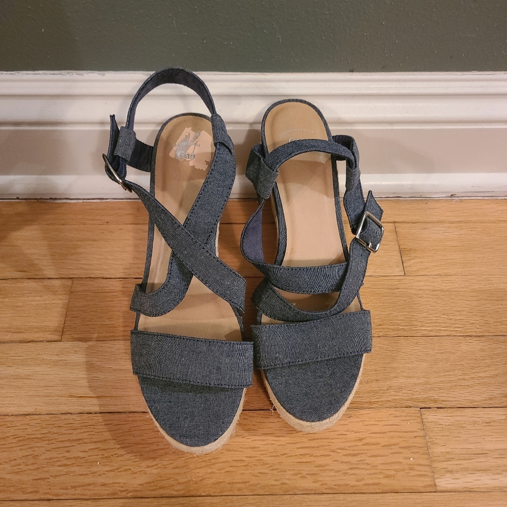 Gap Denim Wedge Sandals, Size 8